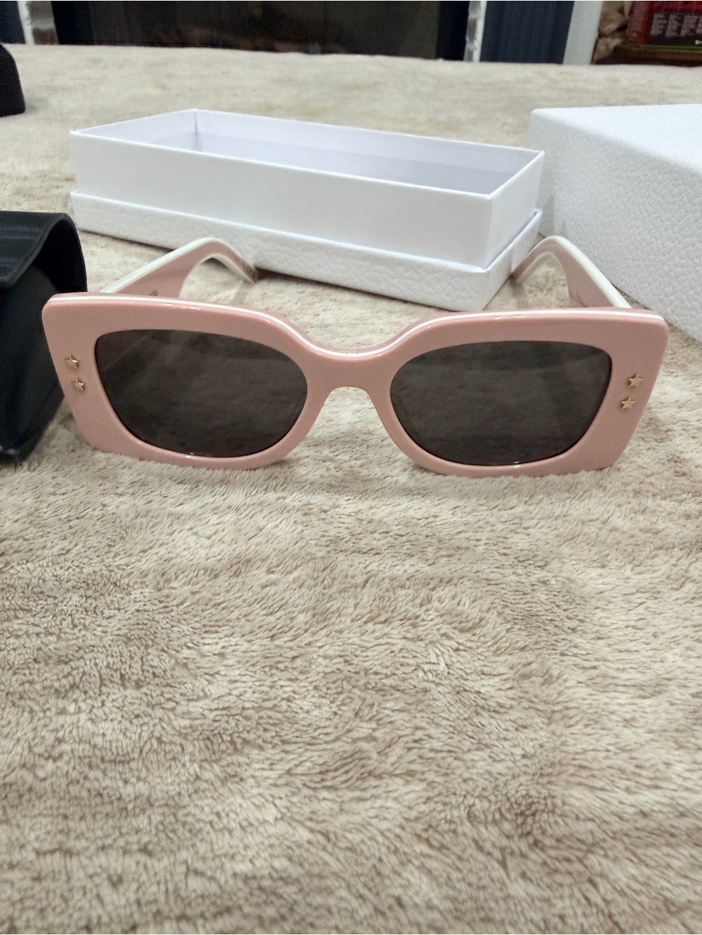 Dior Pink Square Frame Sunglasses with Star Accents